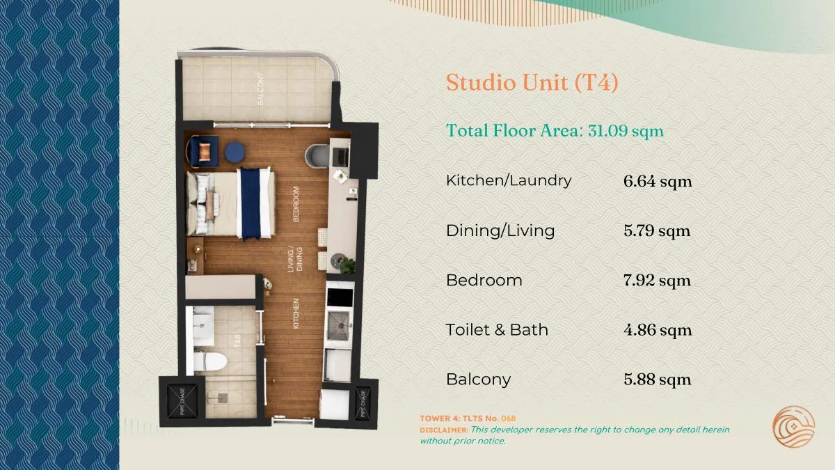 Costa Mira Tower 4 typical studio floor plan shown in full