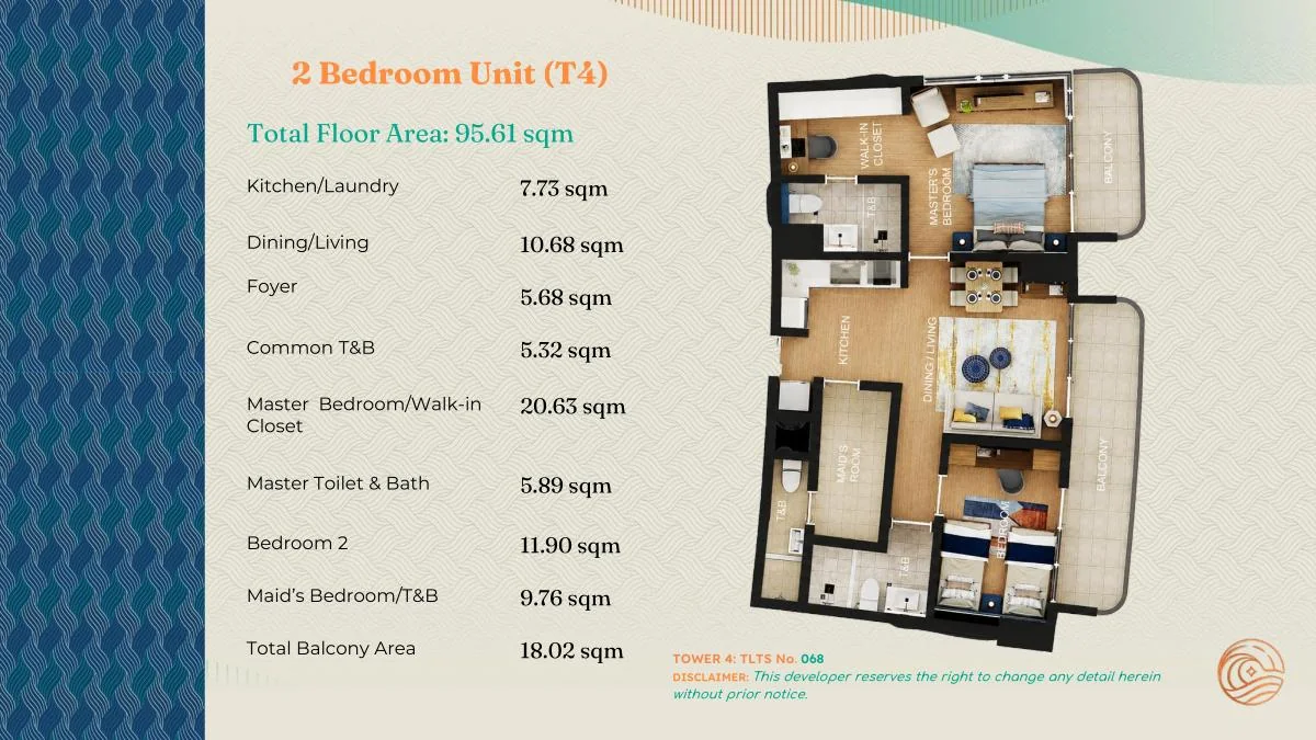 Costa Mira Tower 4 typical 95.61 sqm two-bedroom floor plan
