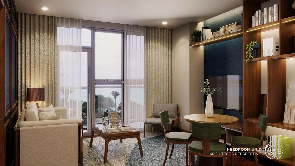 Costa Mira Tower 4 one-bedroom living area architect perspective